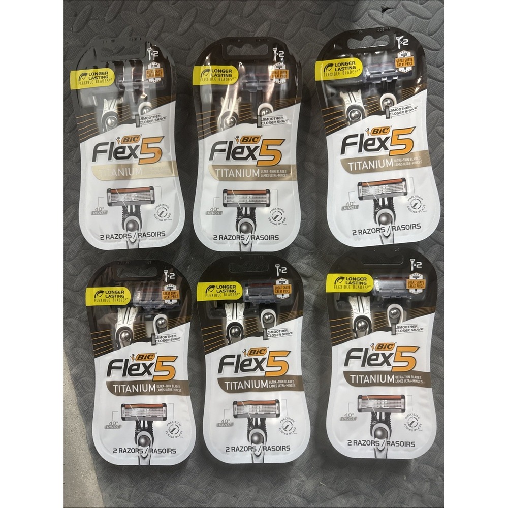 Bic Flex 5 Razor Titanium Ultra Thin Blades 2 Disposable Flexible Razors (6 Pack